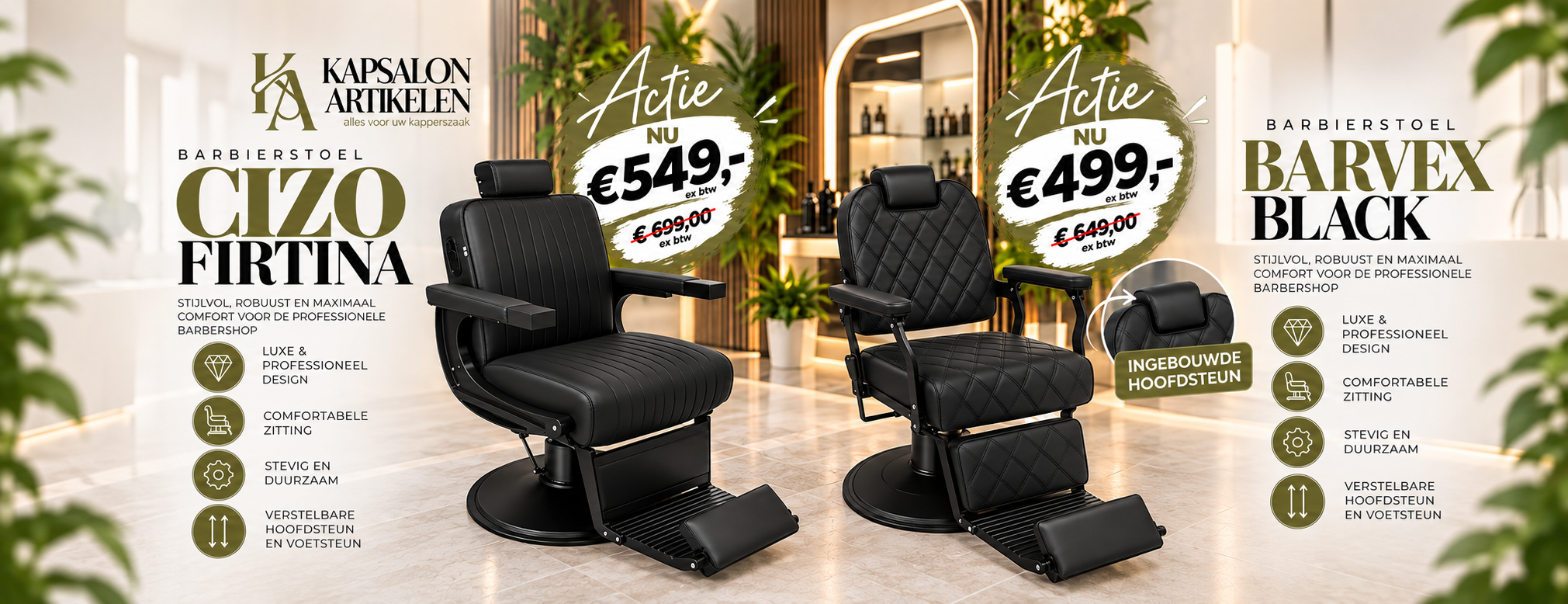 Luxe barbiersstoelen in moderne salon